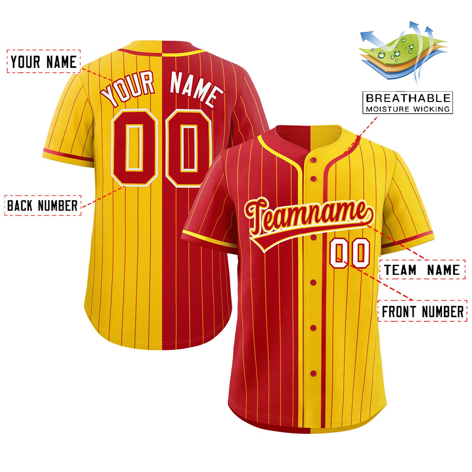 Custom Red Gold Two Tone Striped Fashion Authentic Baseball Jersey