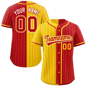 Custom Gold Red Two Tone Striped Fashion Authentic Baseball Jersey