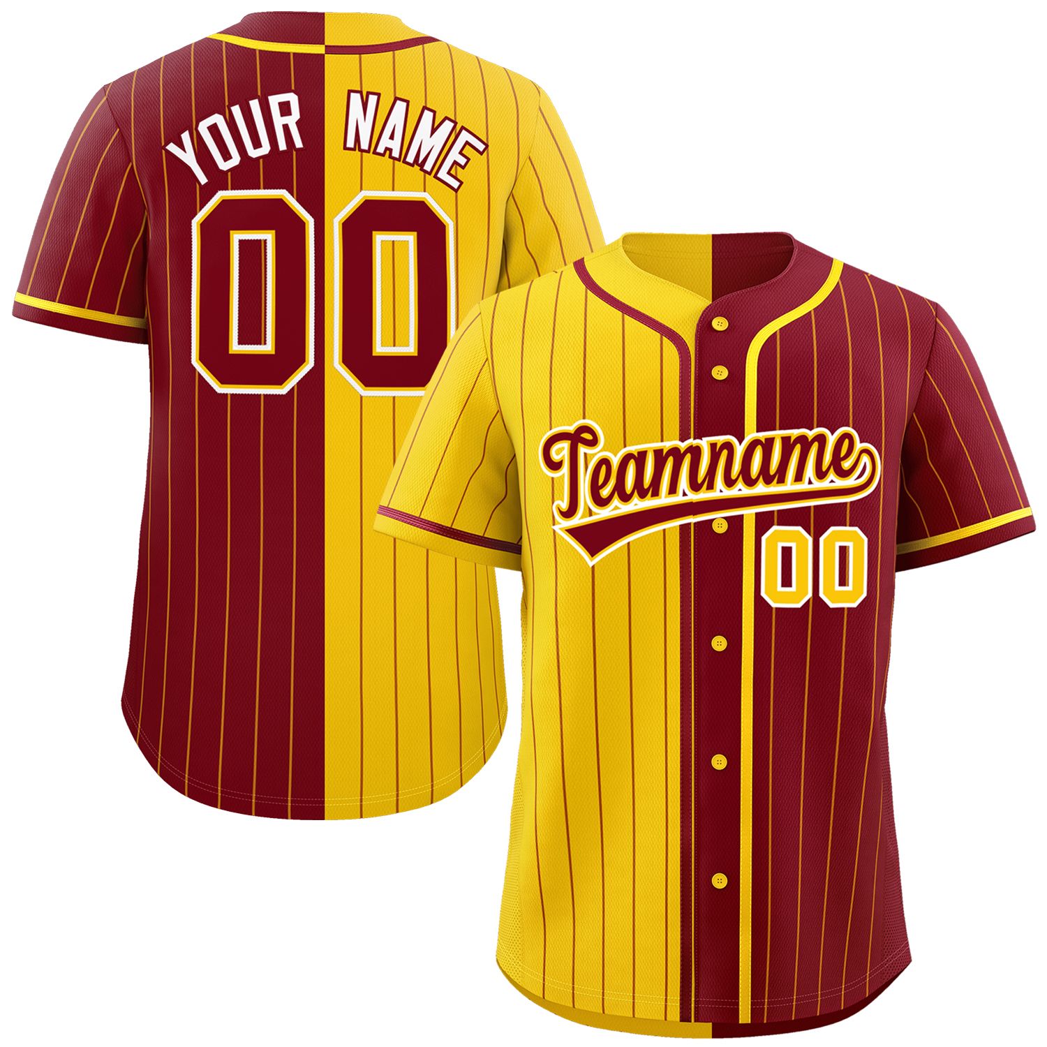 Custom Gold Crimson Two Tone Striped Fashion Authentic Baseball Jersey