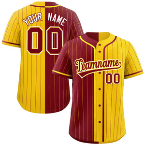 Custom Crimson Gold Two Tone Striped Fashion Authentic Baseball Jersey