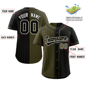 Custom Olive Black Two Tone Striped Fashion Authentic Baseball Jersey