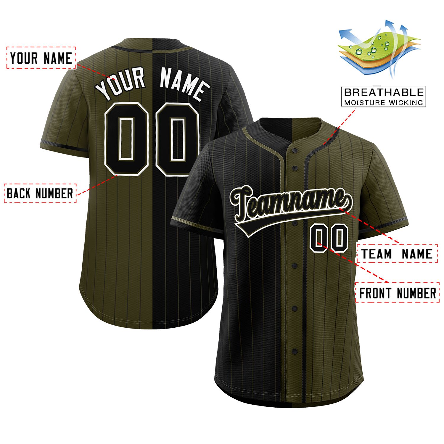 Custom Black Olive Two Tone Striped Fashion Authentic Baseball Jersey