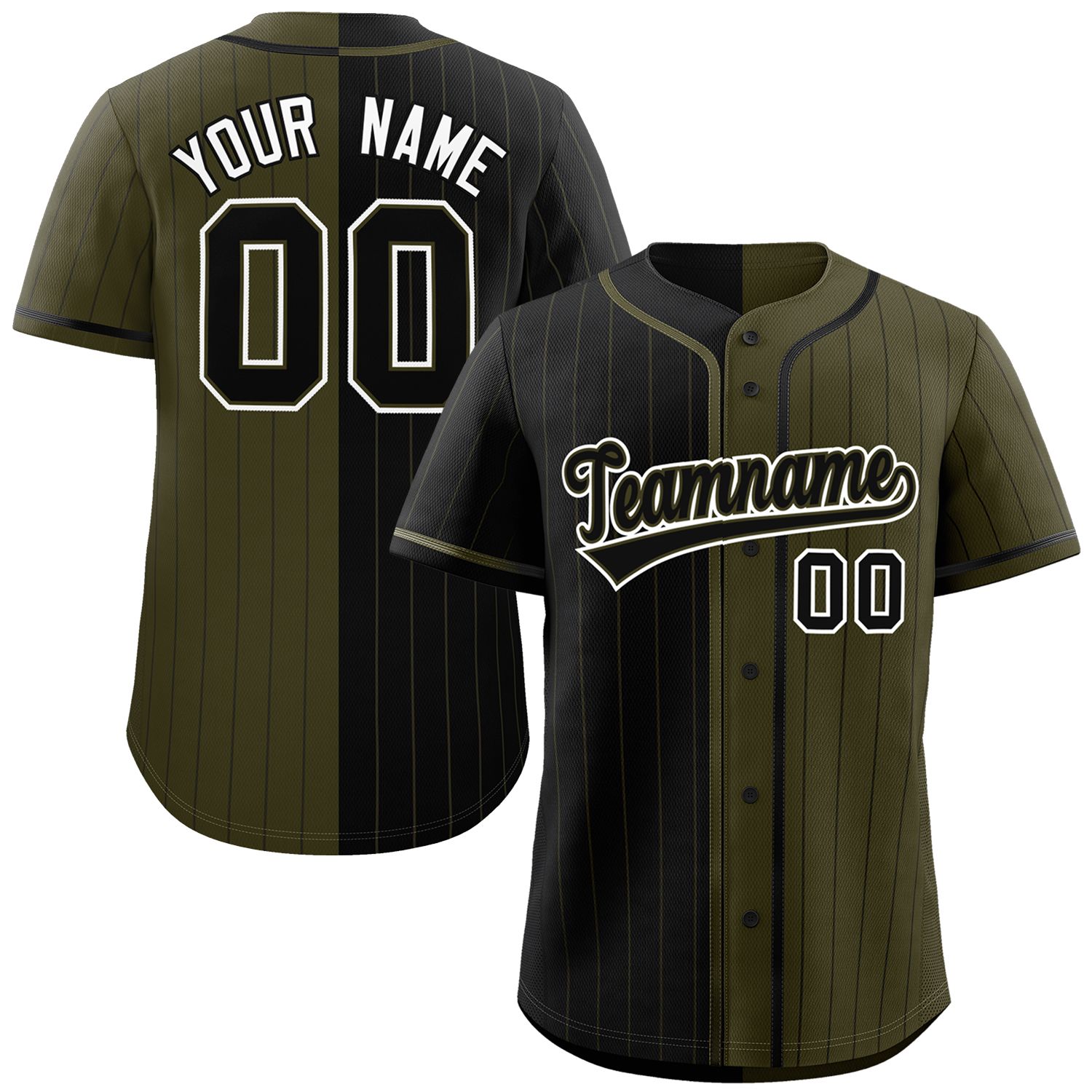 Custom Black Olive Two Tone Striped Fashion Authentic Baseball Jersey