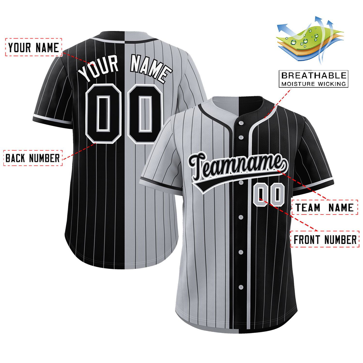 Custom Gray Black Two Tone Striped Fashion Authentic Baseball Jersey