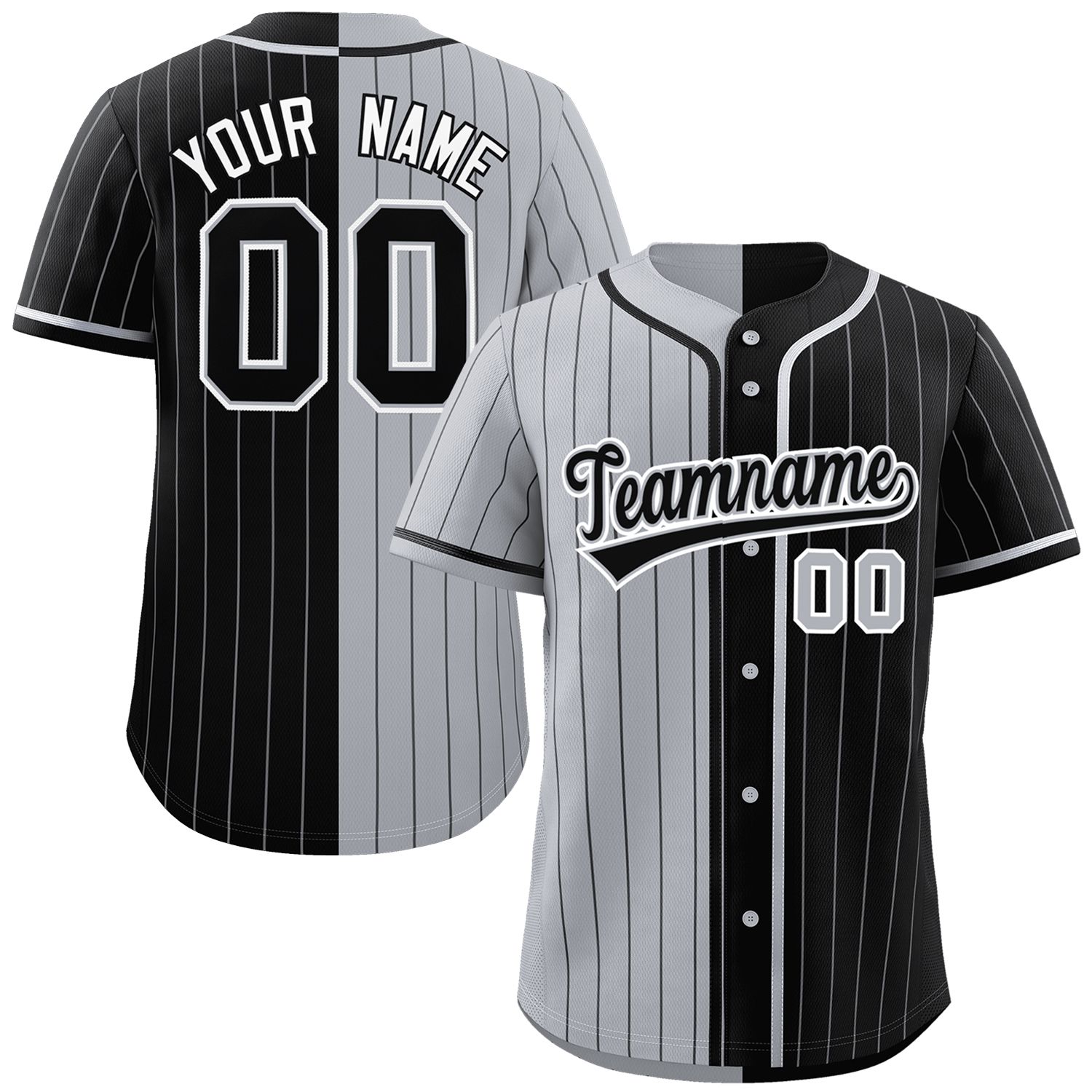 Custom Gray Black Two Tone Striped Fashion Authentic Baseball Jersey