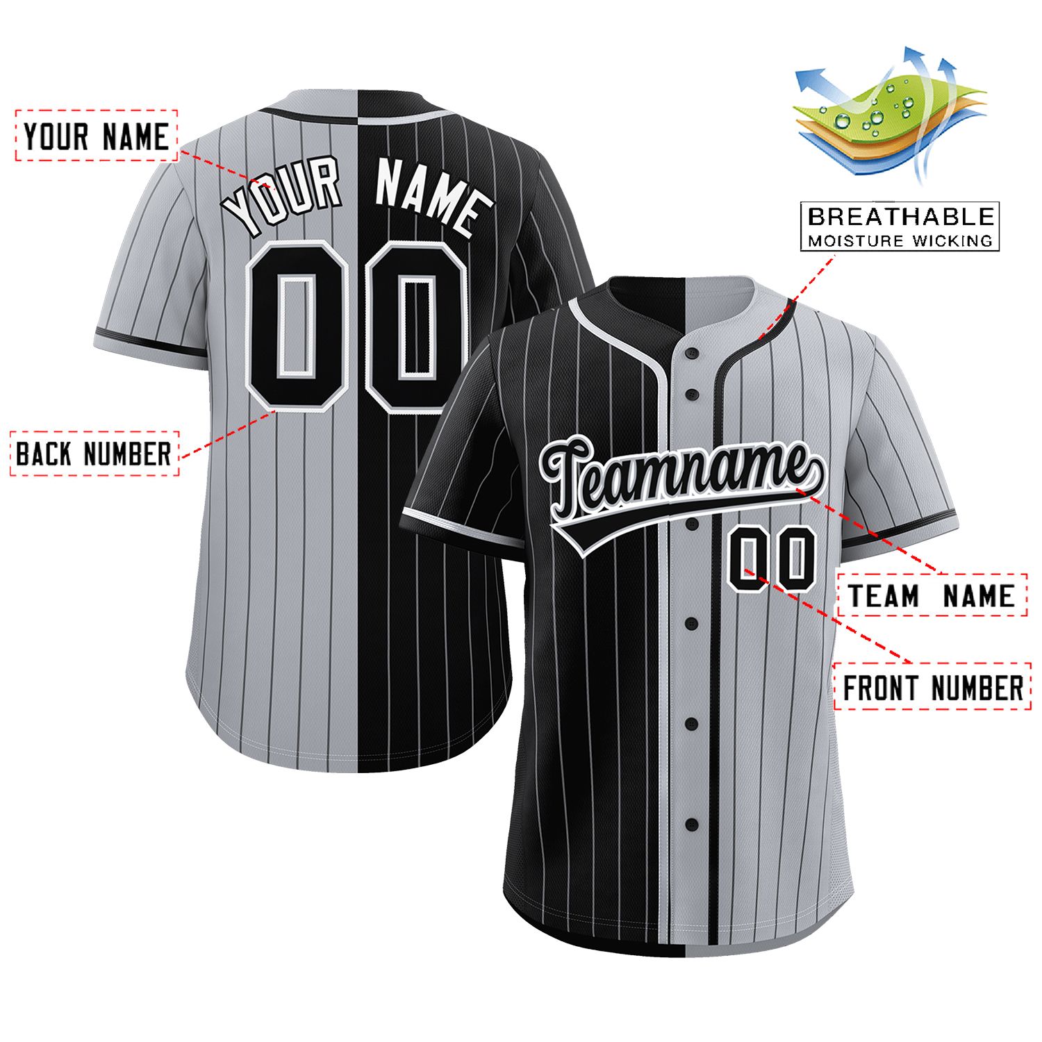 Custom Black Gray Two Tone Striped Fashion Authentic Baseball Jersey