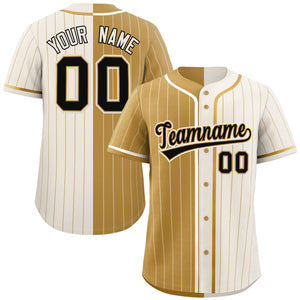 Custom Old Gold Cream Two Tone Striped Fashion Authentic Baseball Jersey