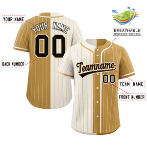 Custom Cream Old Gold Two Tone Striped Fashion Authentic Baseball Jersey