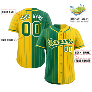 Custom Kelly Green Gold Two Tone Striped Fashion Authentic Baseball Jersey