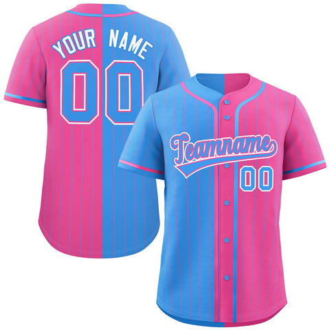 Custom Powder Blue Pink Two Tone Striped Fashion Authentic Baseball Jersey