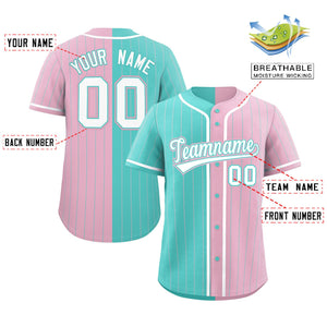 Custom Aqua Light Pink Two Tone Striped Fashion Authentic Baseball Jersey