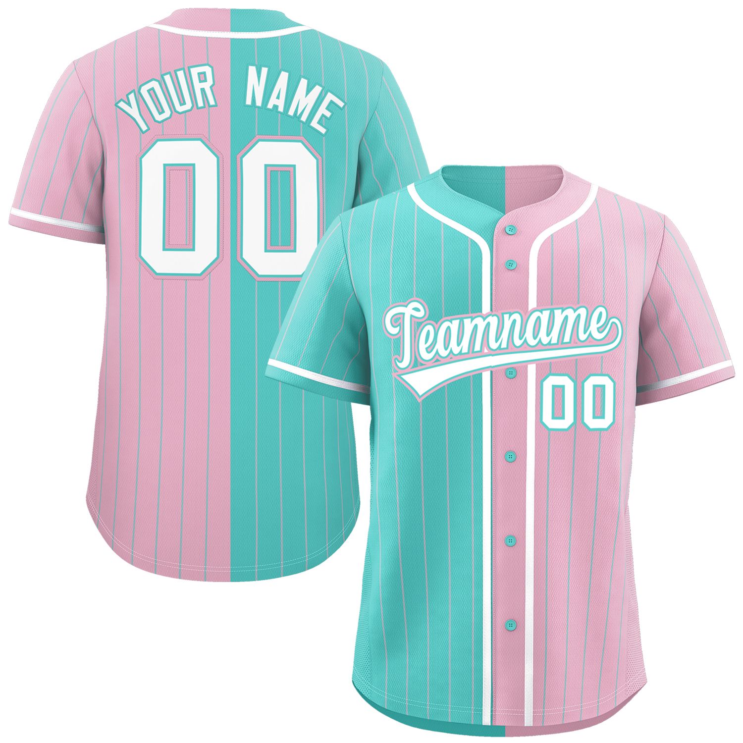 Custom Aqua Light Pink Two Tone Striped Fashion Authentic Baseball Jersey