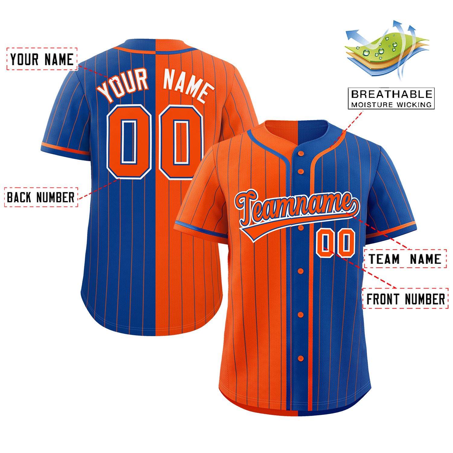 Custom Orange Royal Two Tone Striped Fashion Authentic Baseball Jersey