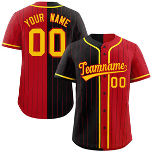 Custom Black Red Two Tone Striped Fashion Authentic Baseball Jersey