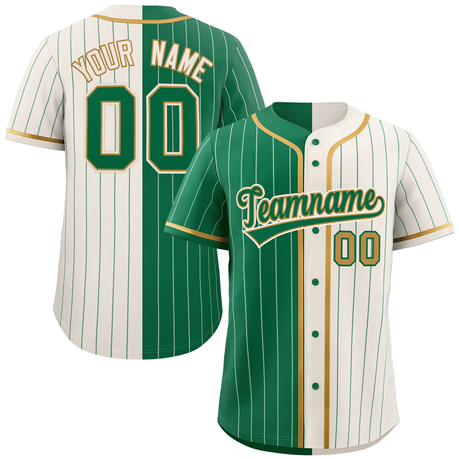 Custom Kelly Green Cream Two Tone Striped Fashion Authentic Baseball Jersey