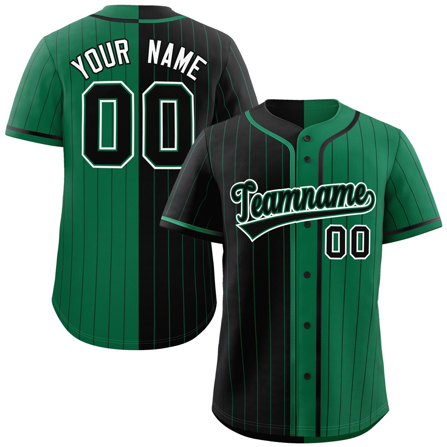 Custom Black Kelly Green Two Tone Striped Fashion Authentic Baseball Jersey