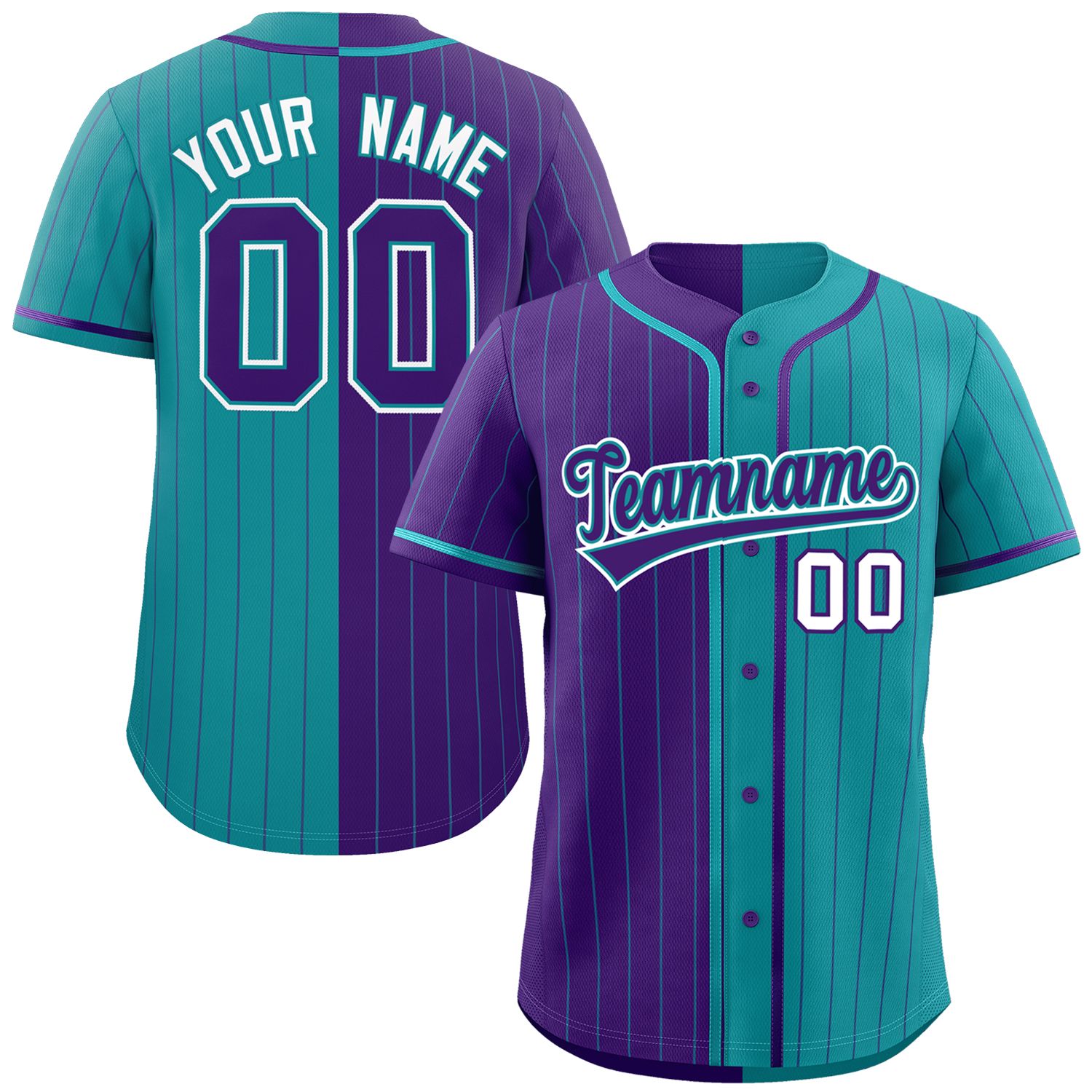 Custom Purple Teal Two Tone Striped Fashion Authentic Baseball Jersey