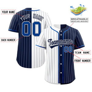 Custom White Navy Two Tone Striped Fashion Authentic Baseball Jersey