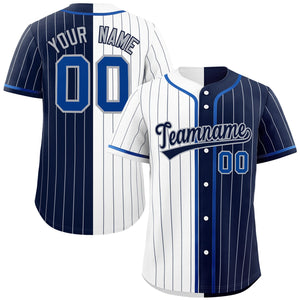 Custom White Navy Two Tone Striped Fashion Authentic Baseball Jersey