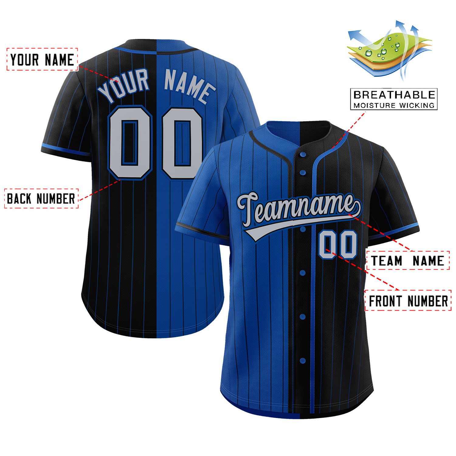 Custom Royal Black Two Tone Striped Fashion Authentic Baseball Jersey