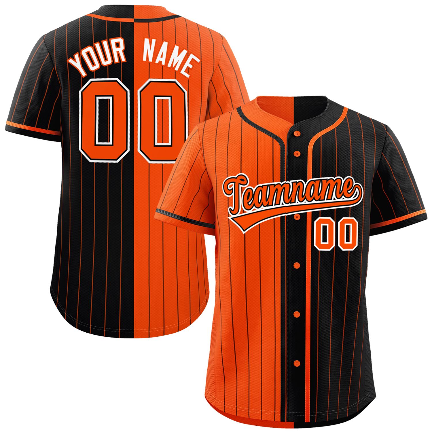 Custom Orange Black Two Tone Striped Fashion Authentic Baseball Jersey