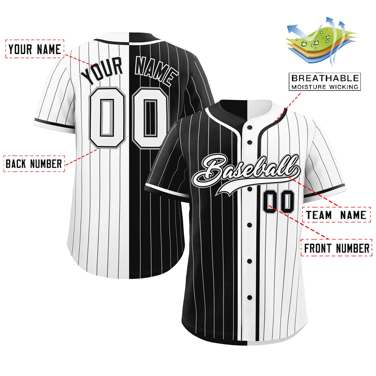 Custom Black White Two Tone Striped Fashion Authentic Baseball Jersey