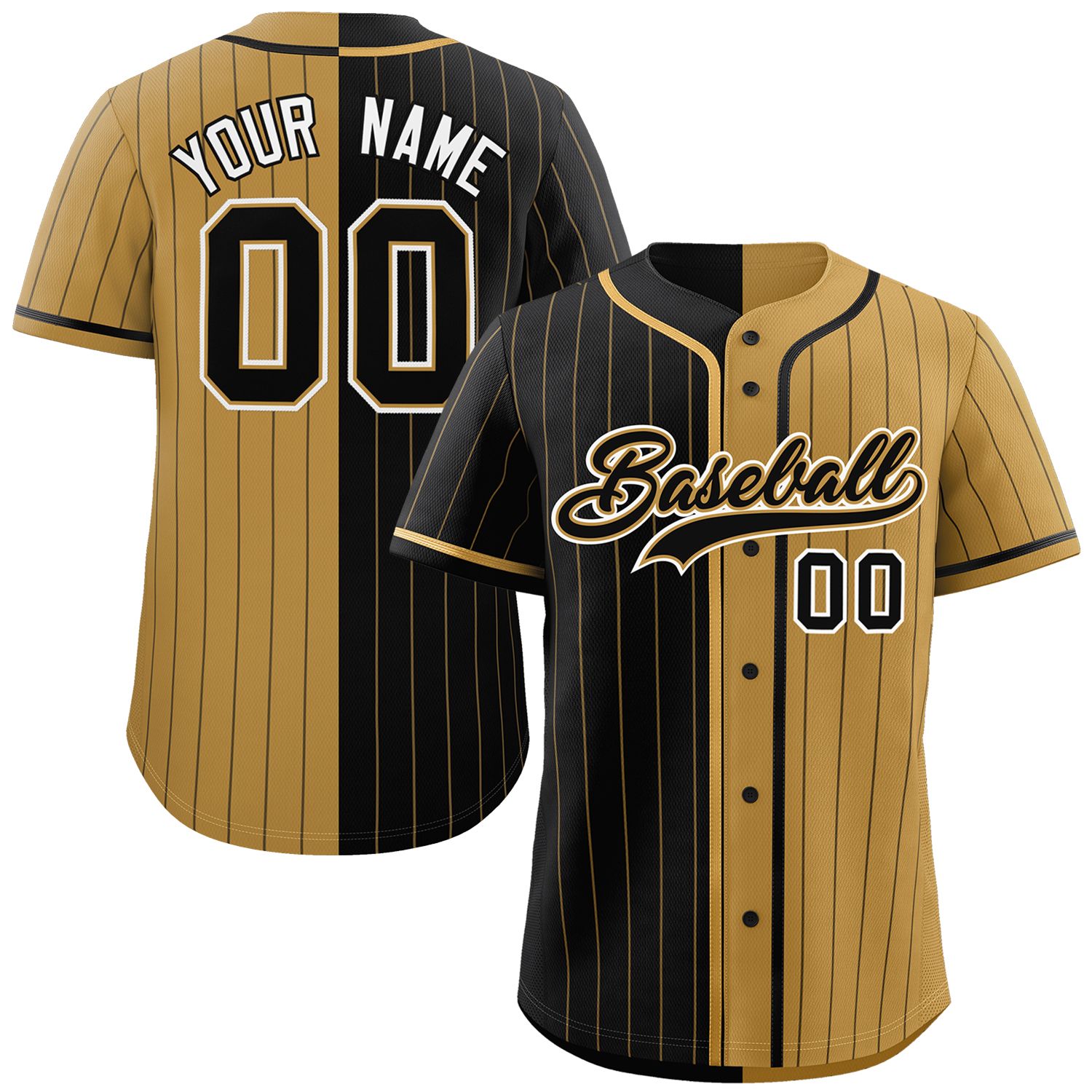 Custom Black Old Gold Two Tone Striped Fashion Authentic Baseball Jersey