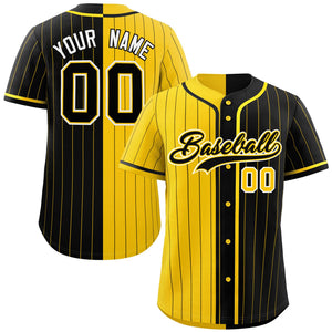 Custom Gold Black Two Tone Striped Fashion Authentic Baseball Jersey
