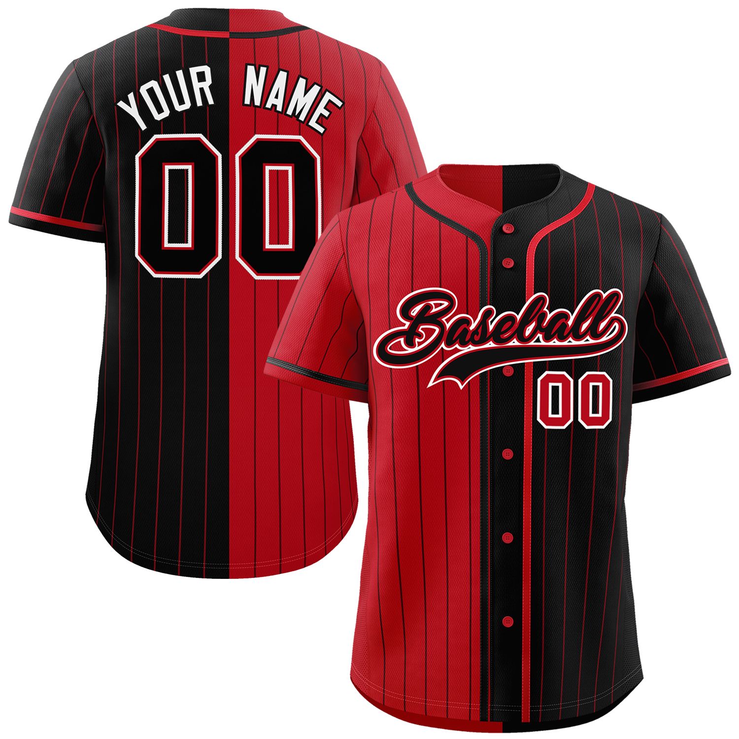 Custom Red Black Two Tone Striped Fashion Authentic Baseball Jersey