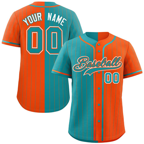 Custom Aqua Orange Two Tone Striped Fashion Authentic Baseball Jersey