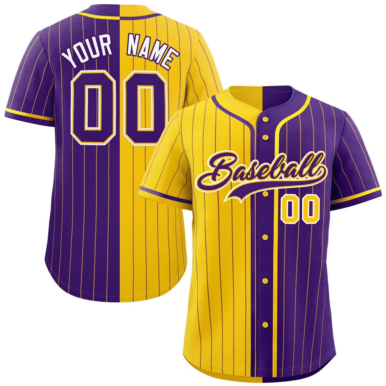 Custom Gold Purple Two Tone Striped Fashion Authentic Baseball Jersey