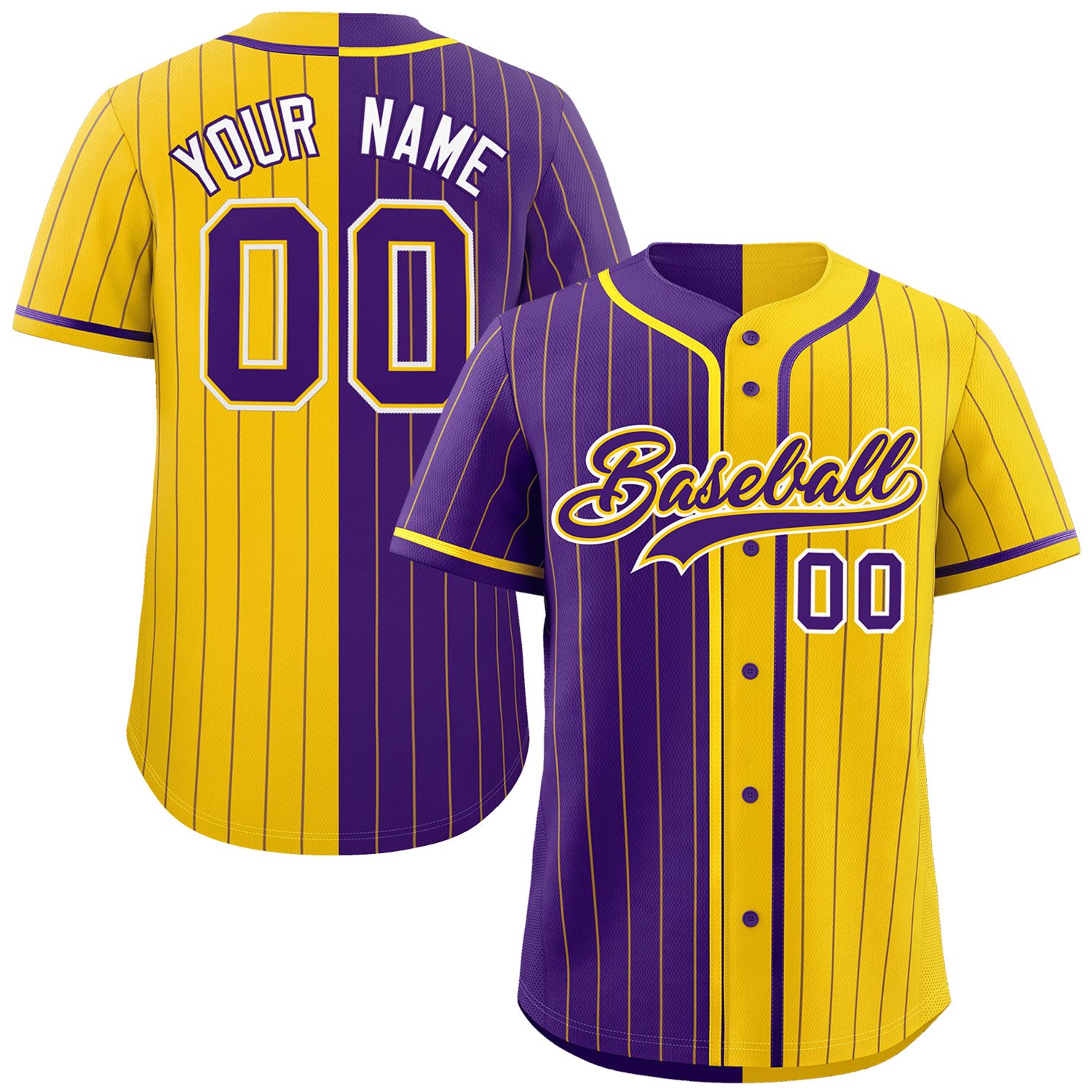 Custom Purple Gold Two Tone Striped Fashion Authentic Baseball Jersey