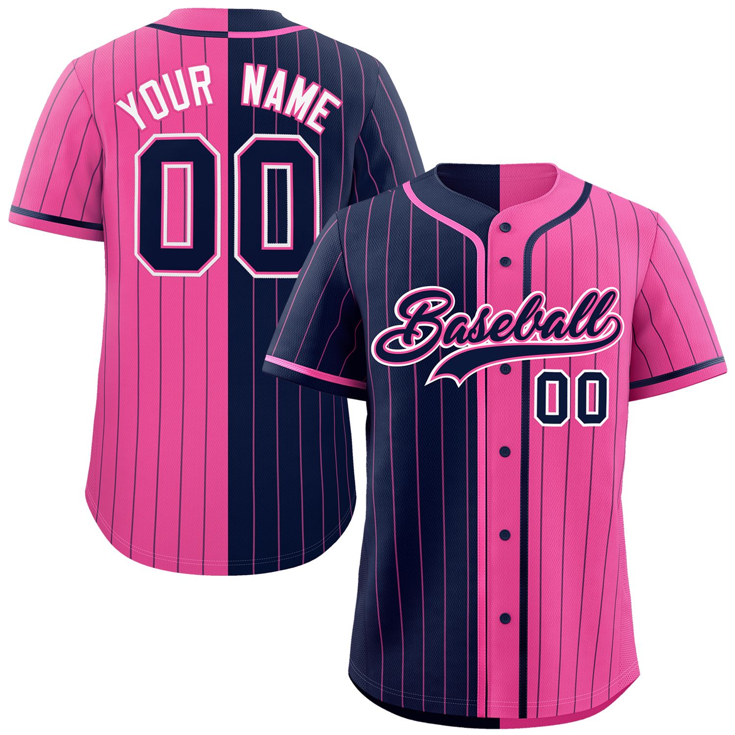 Custom Navy Pink Two Tone Striped Fashion Authentic Baseball Jersey