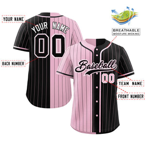 Custom Light Pink Black Two Tone Striped Fashion Authentic Baseball Jersey