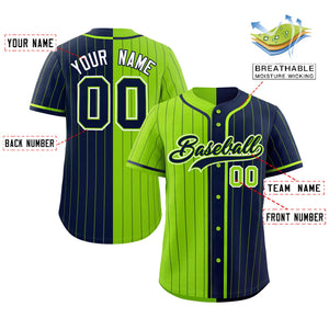 Custom Neon Green Navy Two Tone Striped Fashion Authentic Baseball Jersey