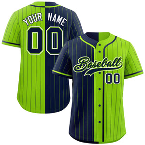 Custom Navy Neon Green Two Tone Striped Fashion Authentic Baseball Jersey