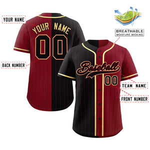 Custom Black Crimson Two Tone Striped Fashion Authentic Baseball Jersey