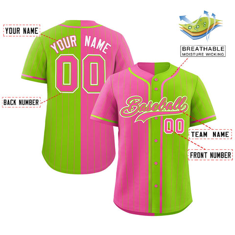Custom Pink Neon Green Two Tone Striped Fashion Authentic Baseball Jersey