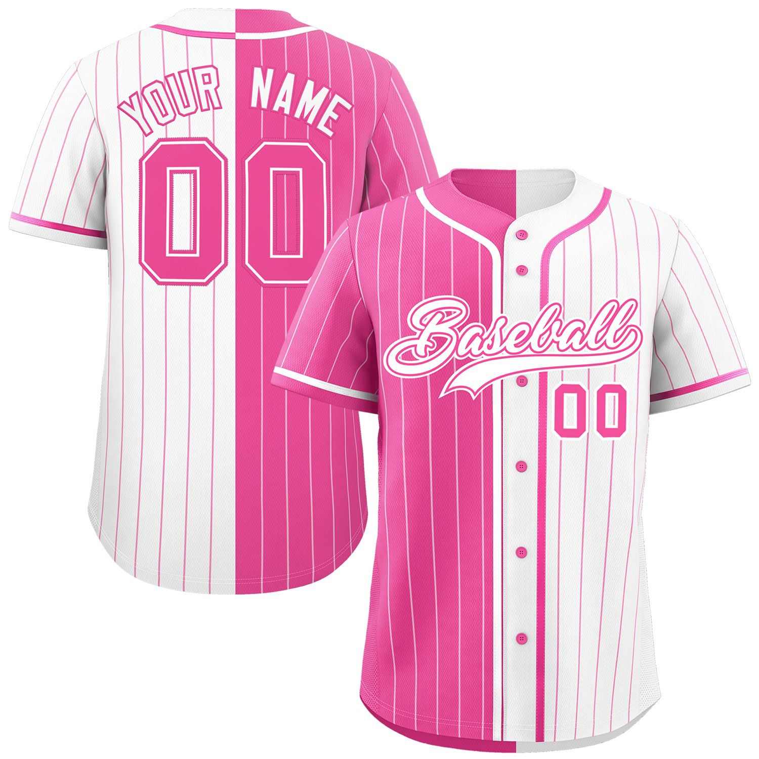 Custom Pink White Two Tone Striped Fashion Authentic Baseball Jersey