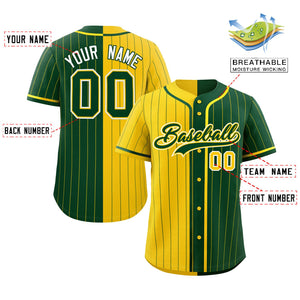 Custom Gold Green Two Tone Striped Fashion Authentic Baseball Jersey