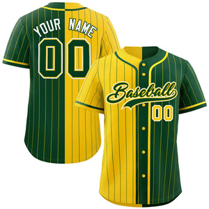 Custom Gold Green Two Tone Striped Fashion Authentic Baseball Jersey