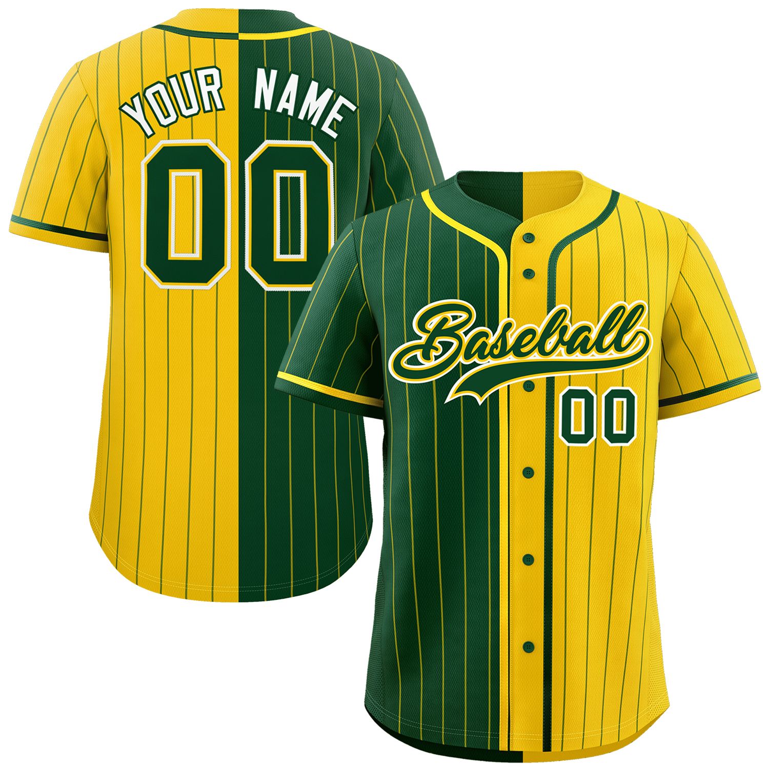 Custom Green Gold Two Tone Striped Fashion Authentic Baseball Jersey