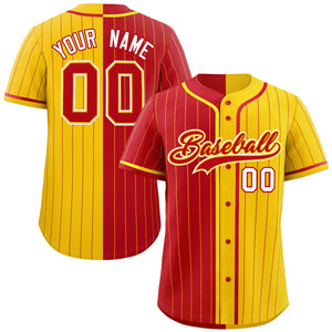 Custom Red Gold Two Tone Striped Fashion Authentic Baseball Jersey