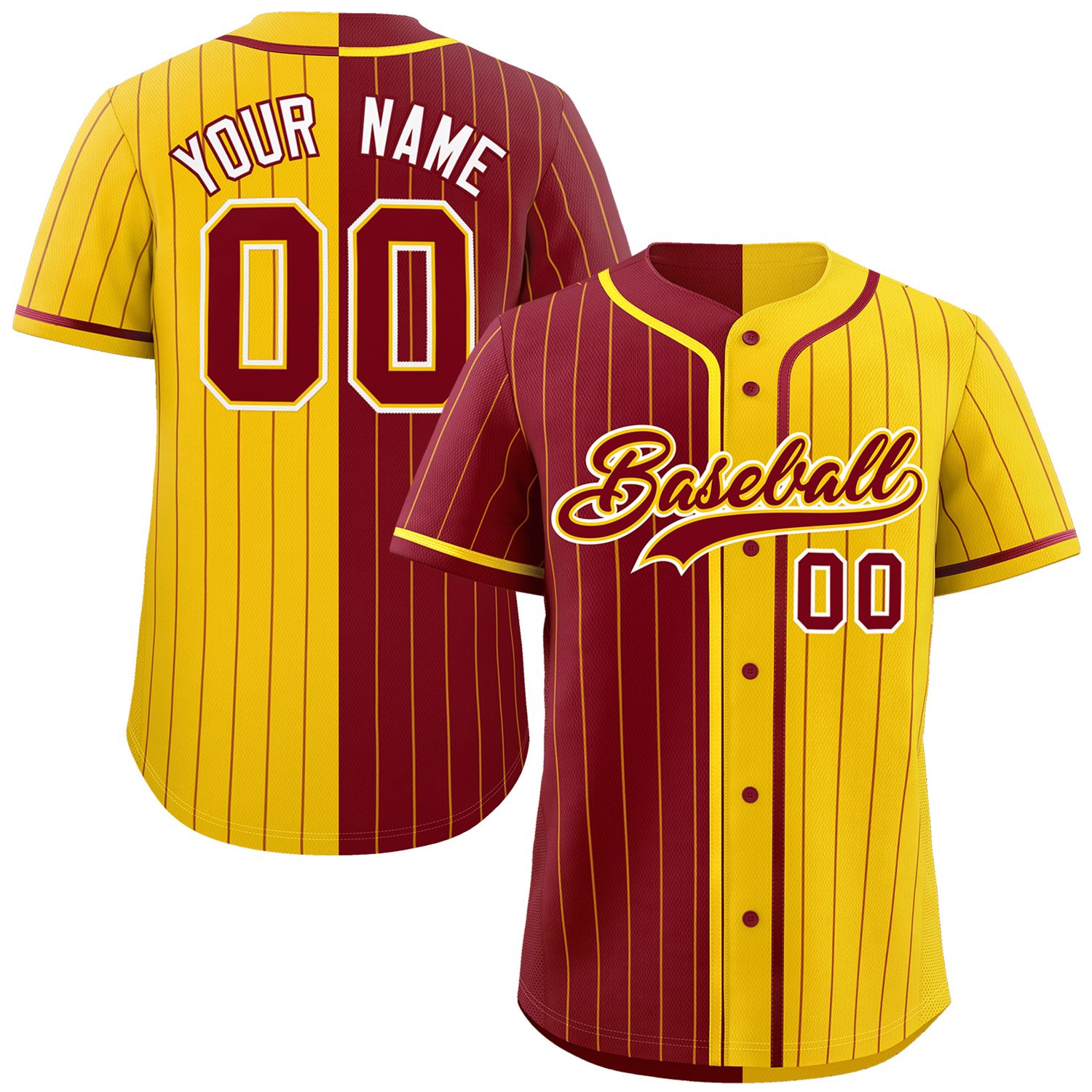 Custom Crimson Gold Two Tone Striped Fashion Authentic Baseball Jersey