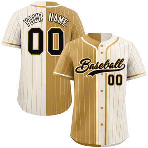 Custom Old Gold Cream Two Tone Striped Fashion Authentic Baseball Jersey