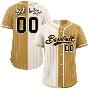 Custom Cream Old Gold Two Tone Striped Fashion Authentic Baseball Jersey