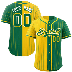 Custom Gold Kelly Green Two Tone Striped Fashion Authentic Baseball Jersey