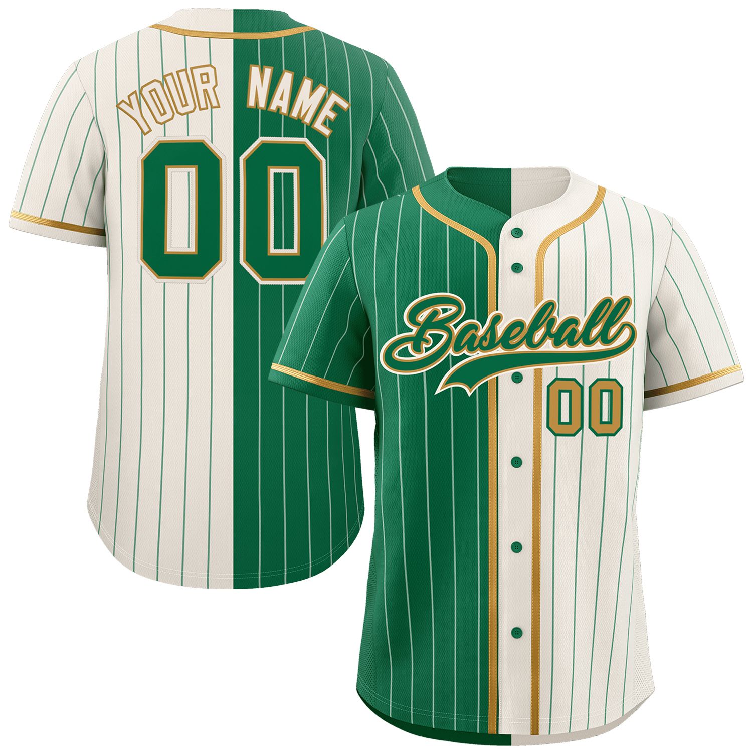 Custom Kelly Green Cream Two Tone Striped Fashion Authentic Baseball Jersey