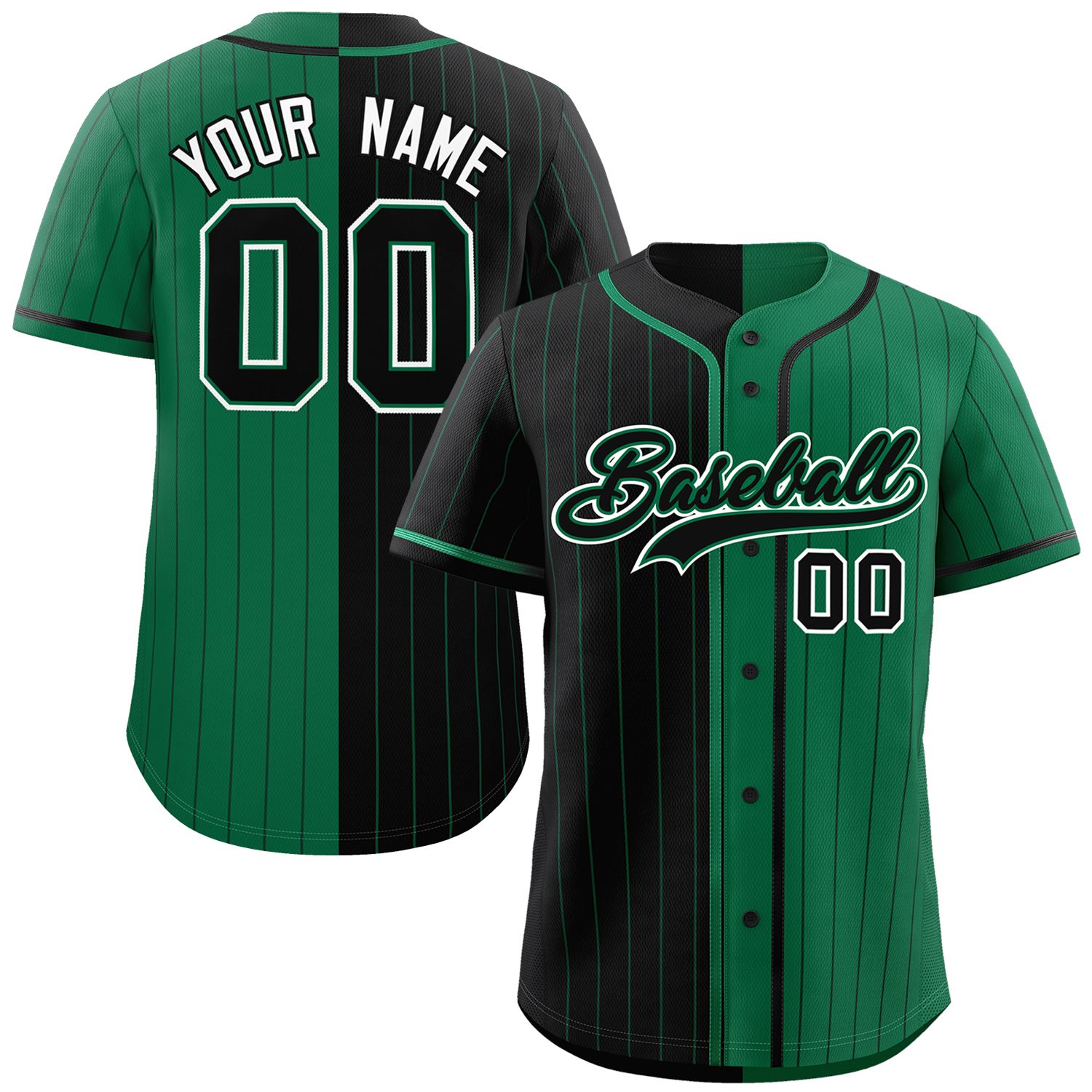 Custom Black Kelly Green Two Tone Striped Fashion Authentic Baseball Jersey