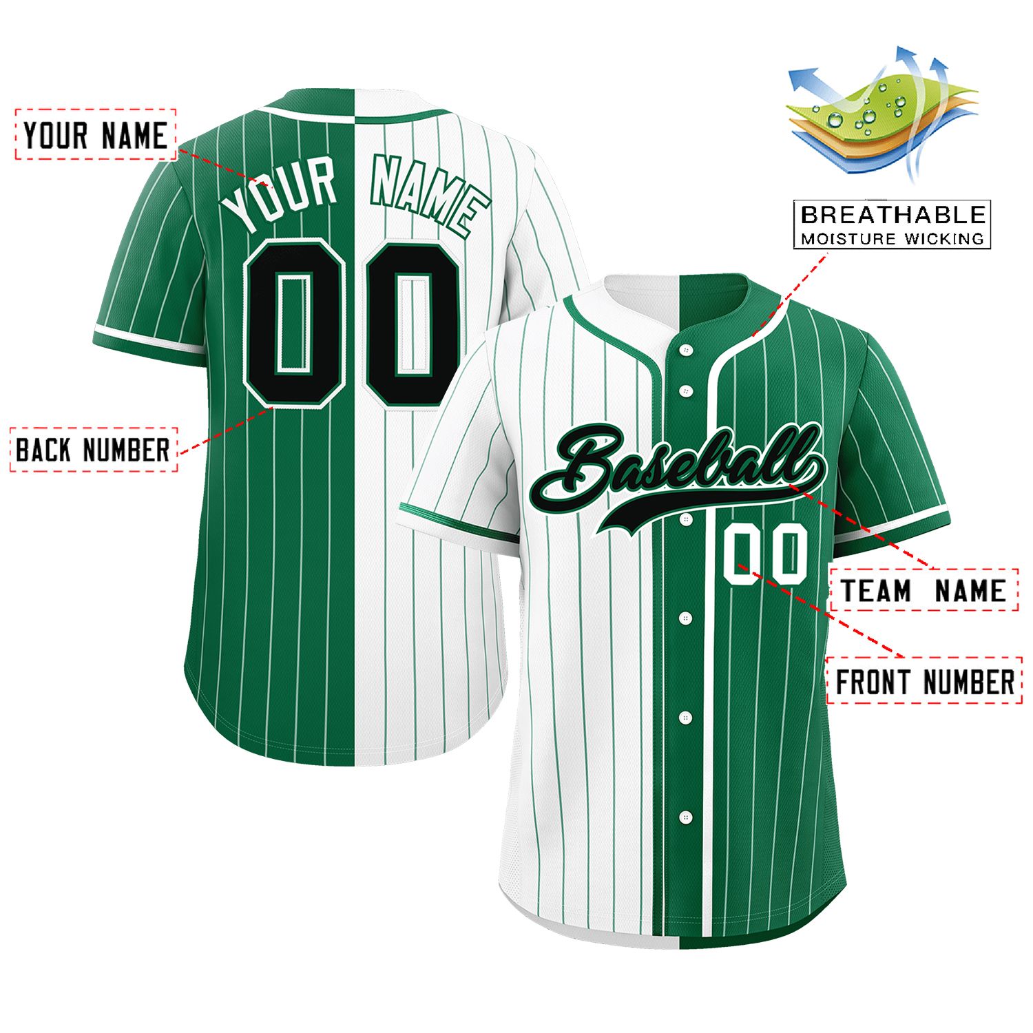 Custom White Kelly Green Two Tone Striped Fashion Authentic Baseball Jersey